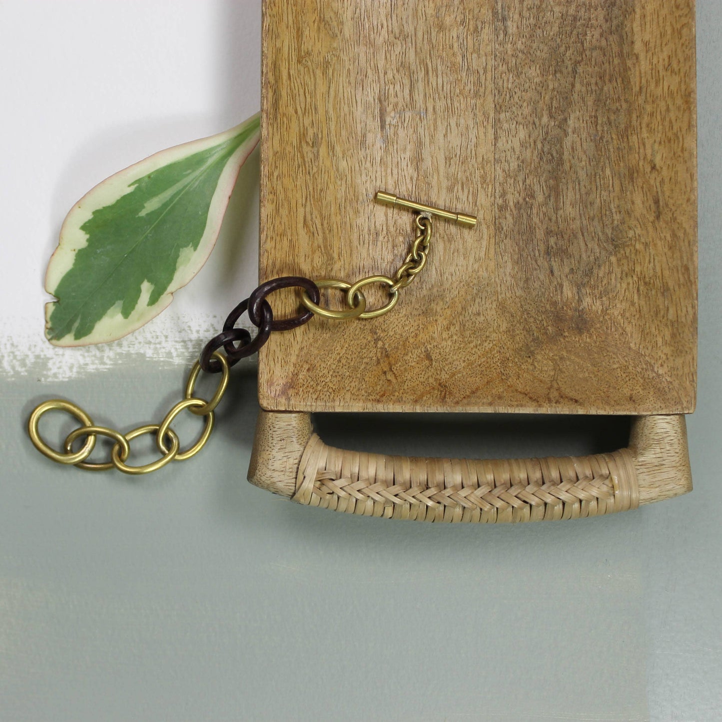 Yara Bracelet, Brass, Light Wood Links. 8.5” length