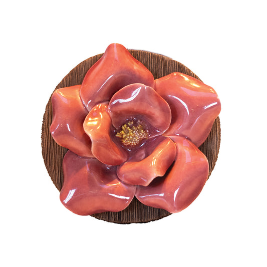 Adelle Laguna Beach California, Pink camellia wall hanger. 1946