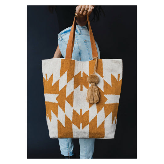 Large Cream & Camel Aztec Tote