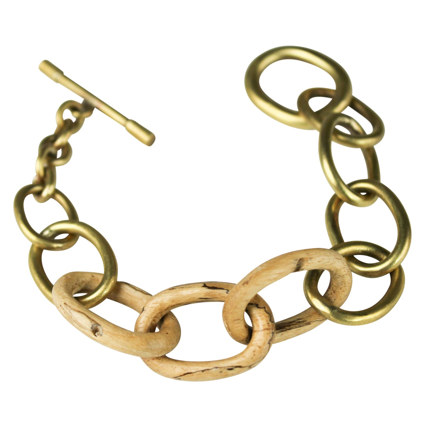 Yara Bracelet, Brass, Light Wood Links. 8.5” length
