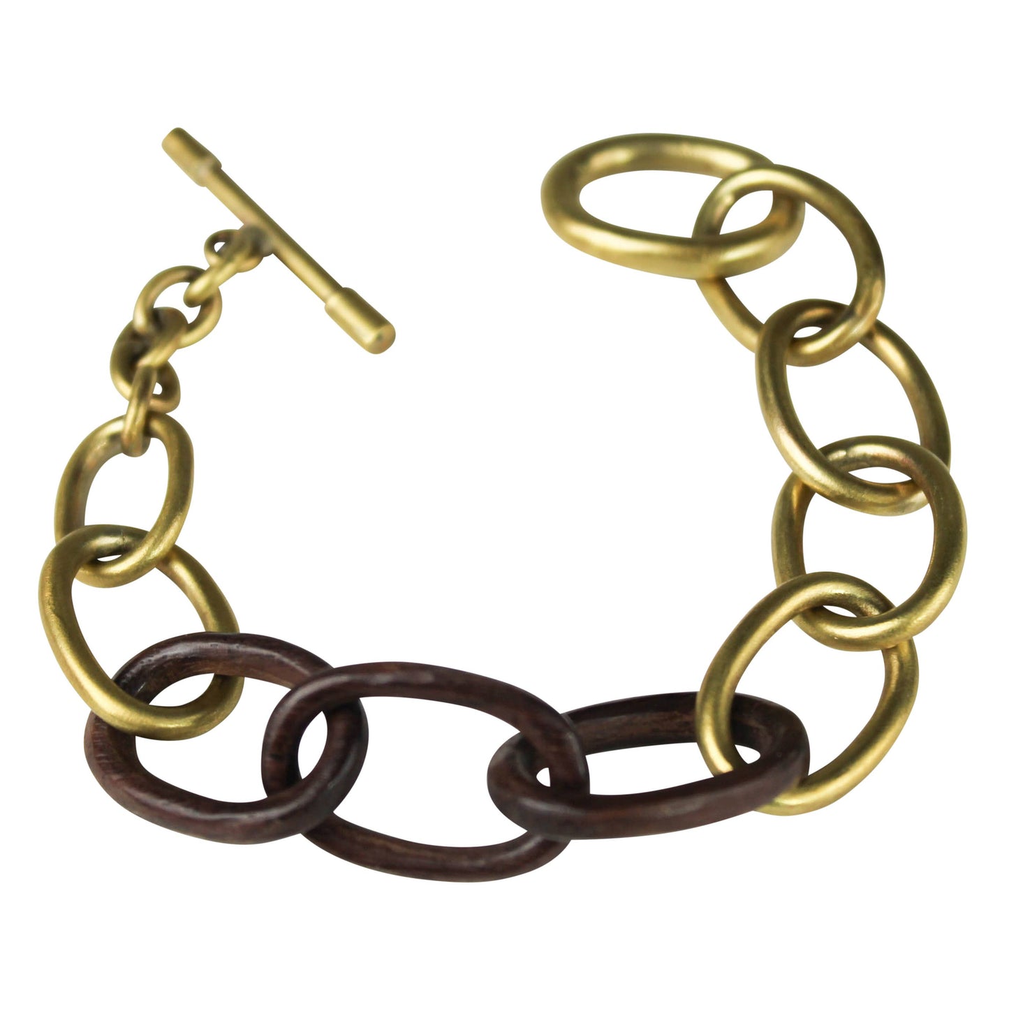 Yara Bracelet, Brass, Dark Wood Links. 8.5” length