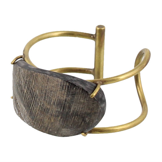 Bayan Wire Cuff with Organic Horn - Dark Horn, Brass