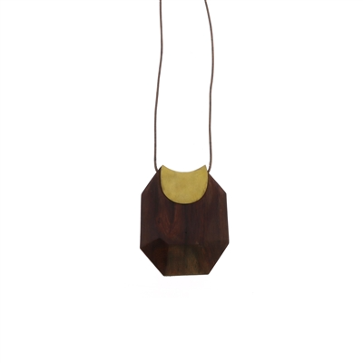 Topanga Pendant, Brass & Faceted Wood - Dark Wood