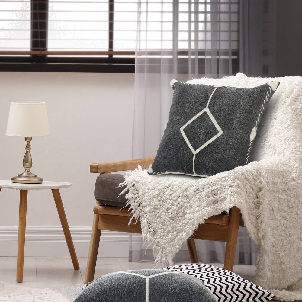 Bordered and Tufted Geometric Throw Pillow