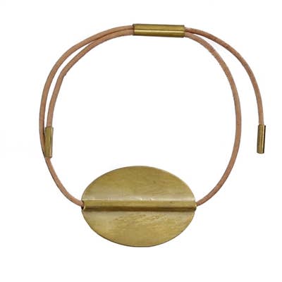 Aga Bracelet with Oval Brass - Natural Leather