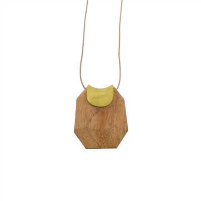 Topanga Pendant, Brass & Faceted Wood - Light Wood