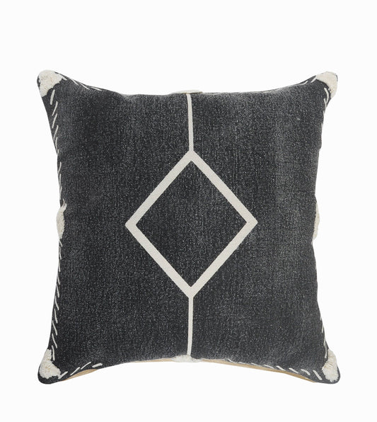 Bordered and Tufted Geometric Throw Pillow