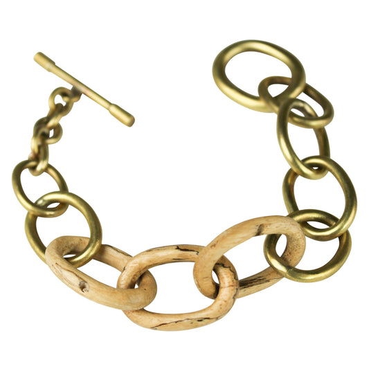 Yara Bracelet, Brass, Light Wood Links.  8.5” length